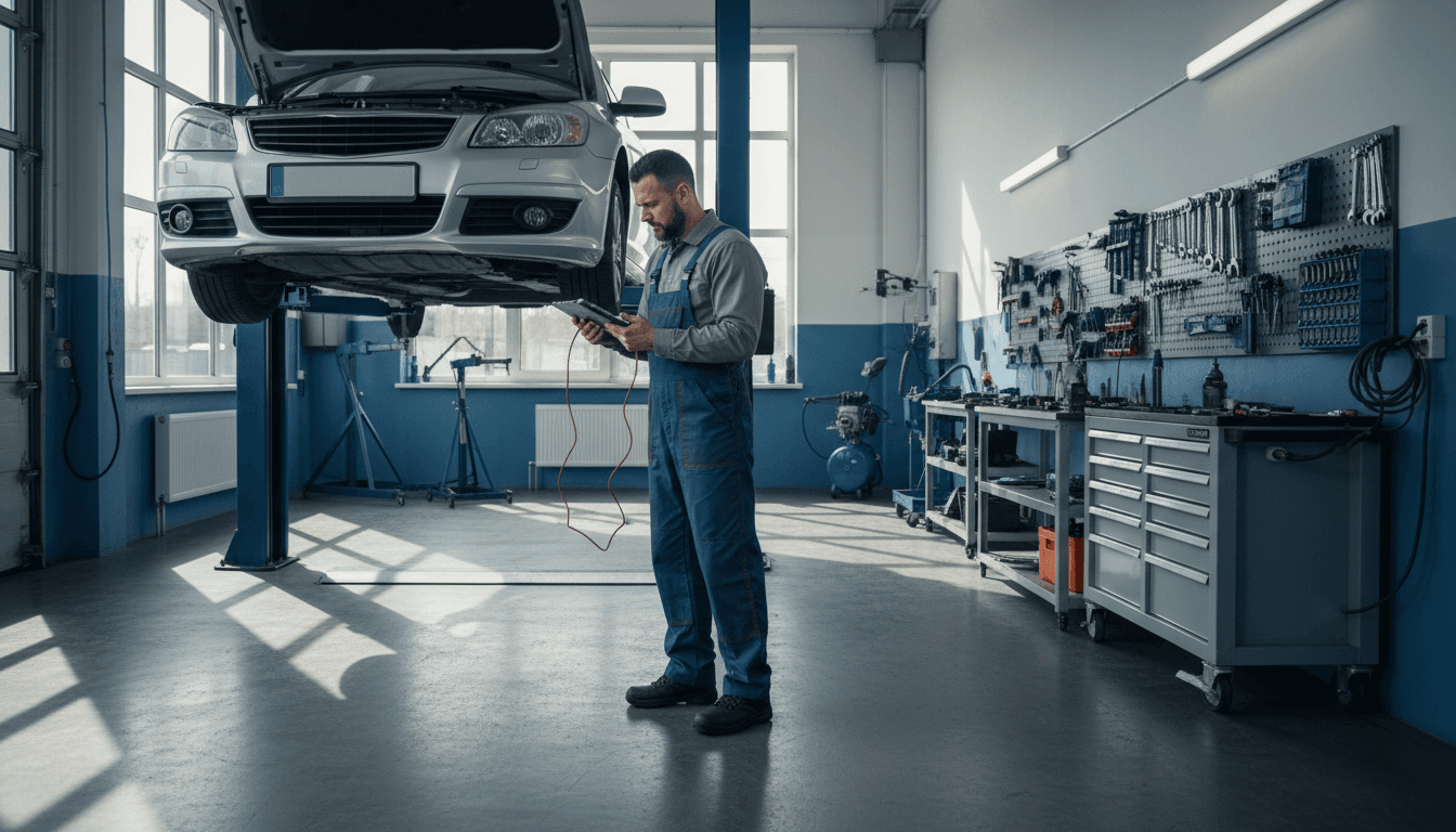 Experienced mechanic performing detailed diagnostic work on a vehicle in a professional Brighton garage