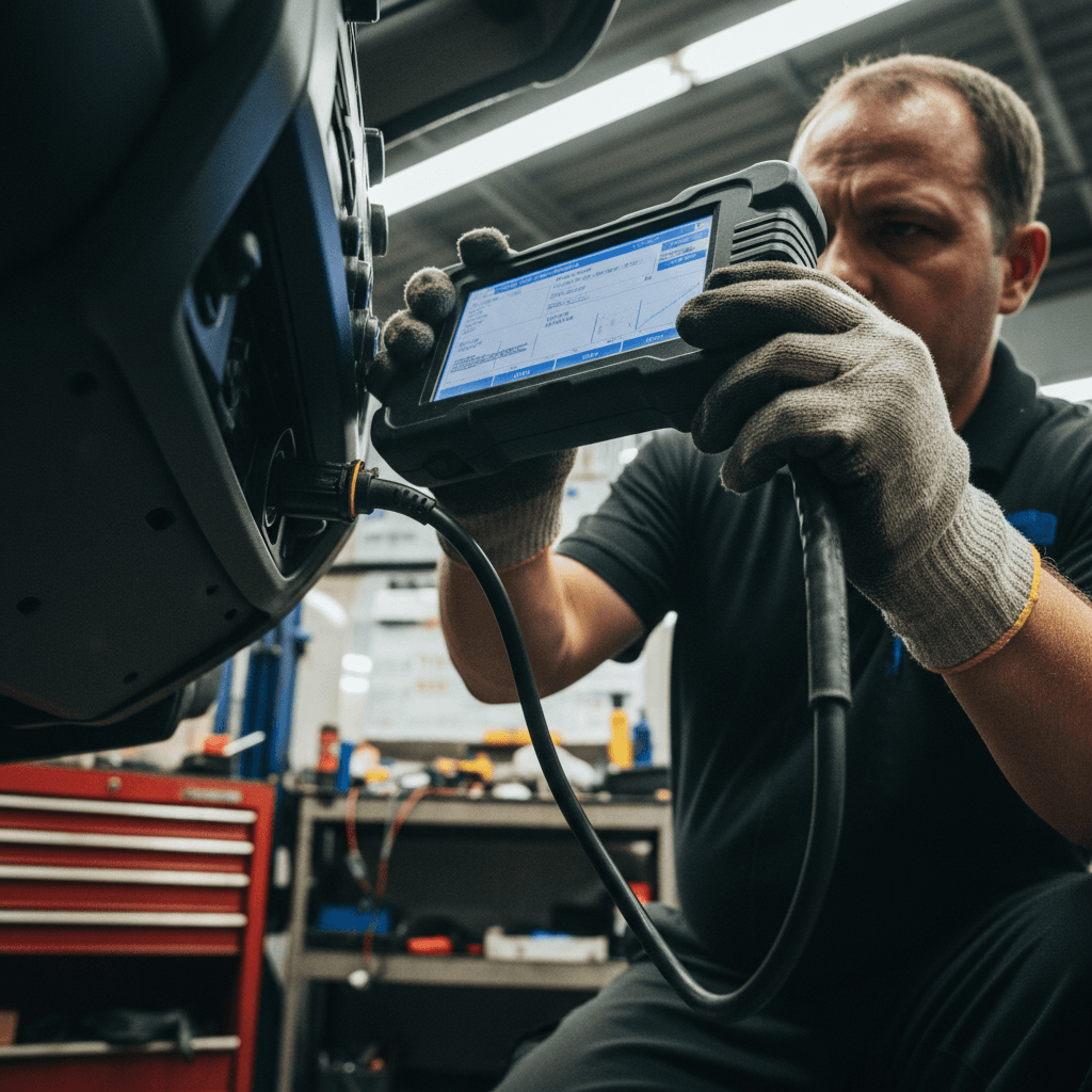 MOT diagnostic scan being performed on vehicle