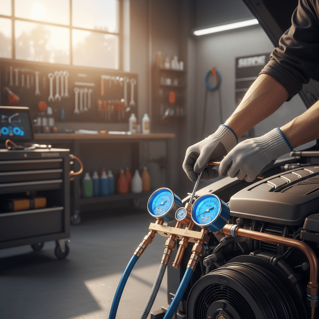Air conditioning system servicing and recharge