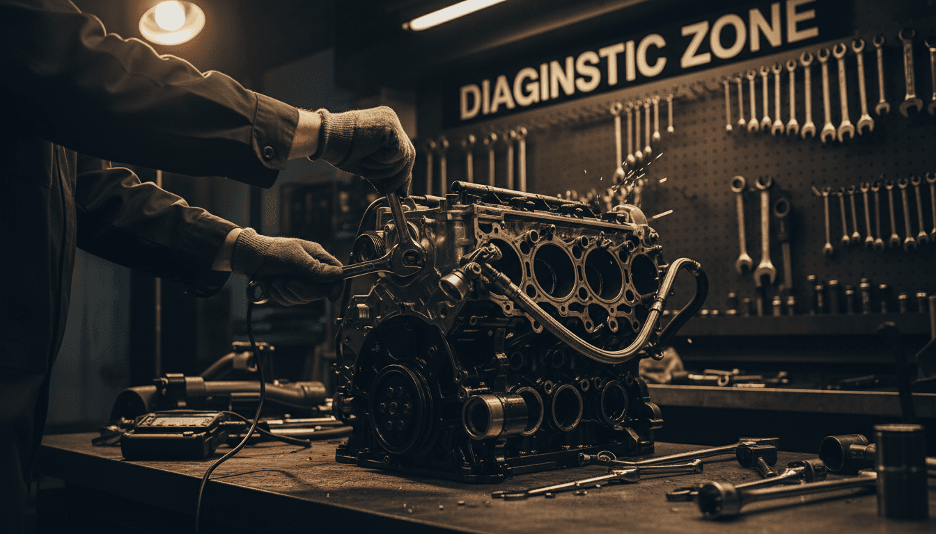 Mechanic performing precision engine work at First Class Garage Brighton