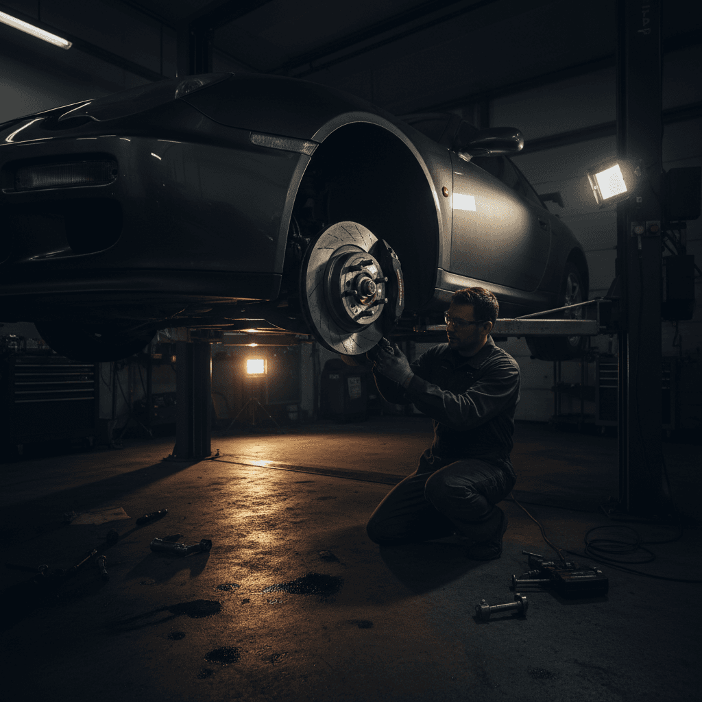 Brake repair work on vehicle brake assembly
