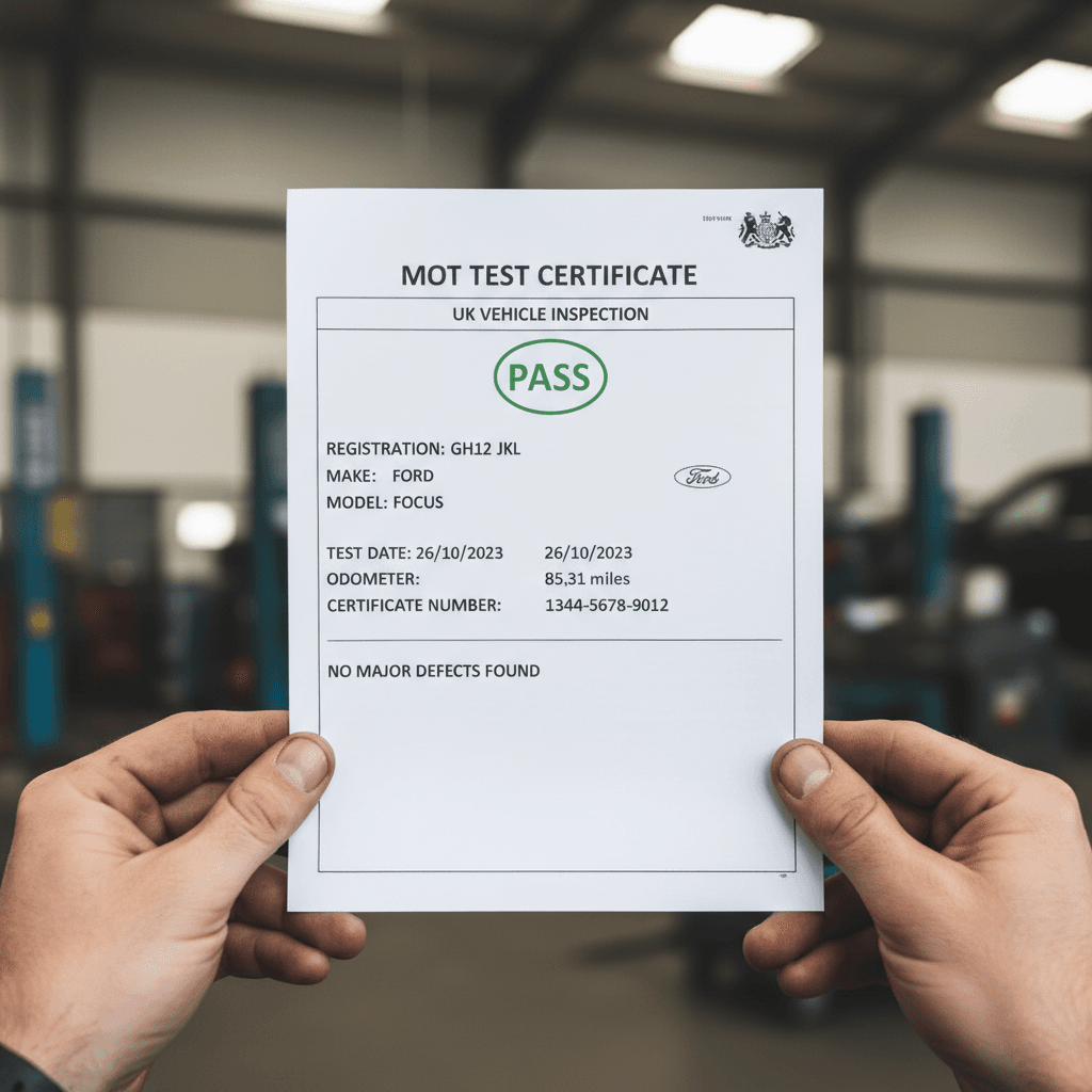 Completed MOT test results and documentation
