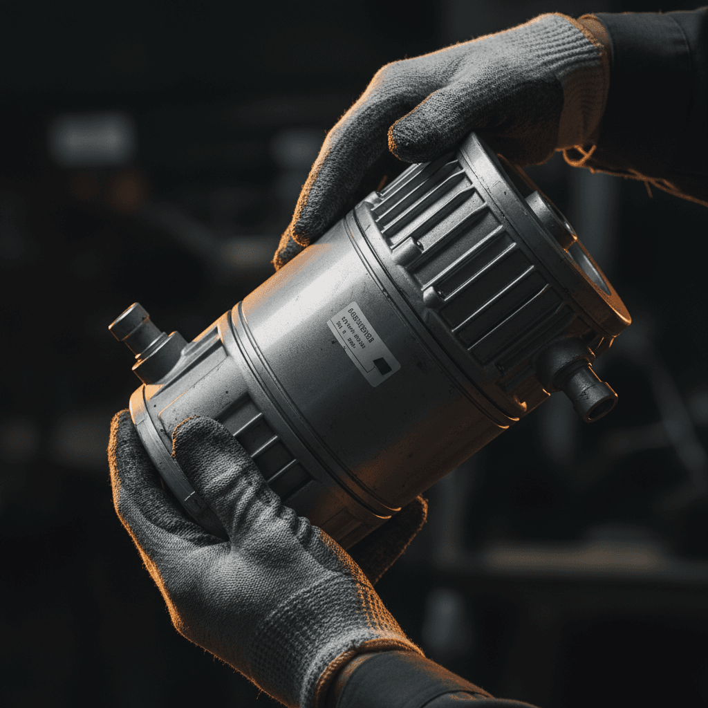 Close inspection of AC compressor component