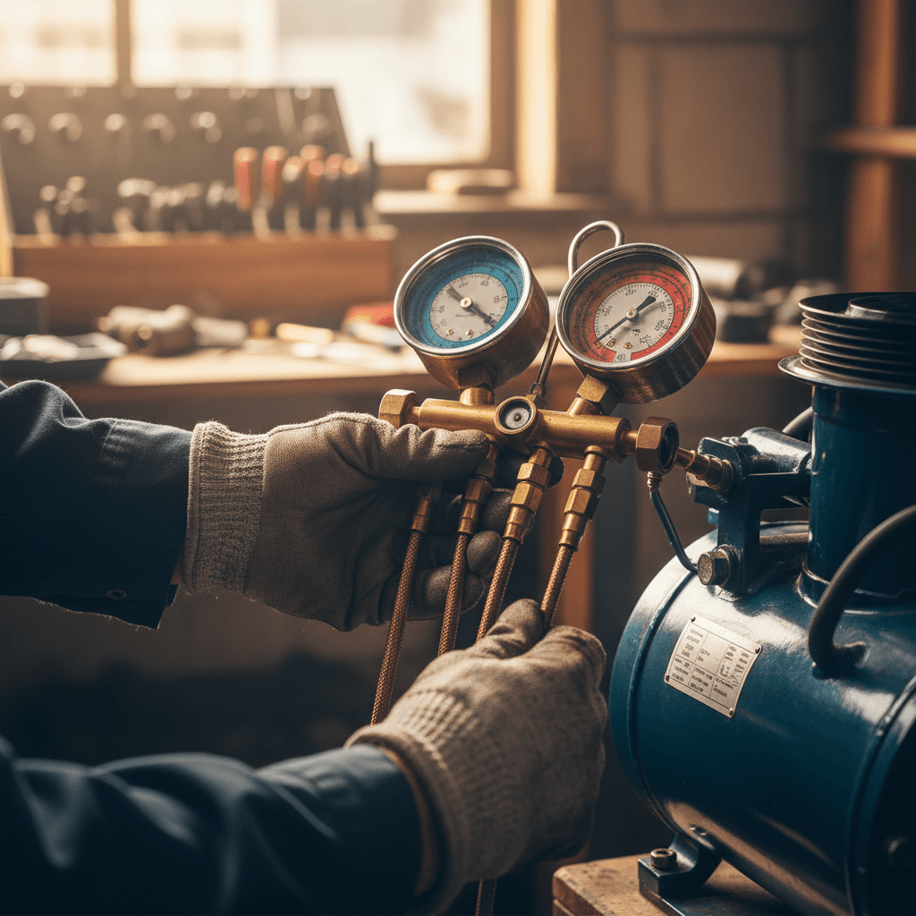 AC manifold gauge set connection during diagnostic